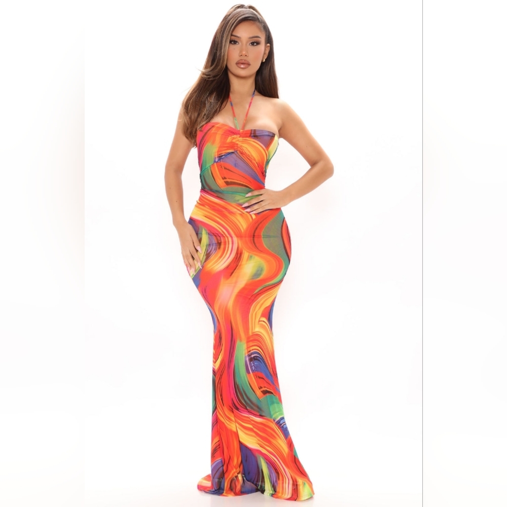 💘 Fashion Nova Tulum Beach Maxi Dress - Multi Color